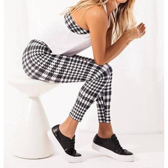 NWT ONA by YOON CHUNG Leggings Houndstooth Black White Active Sport M - Picture 2 of 6